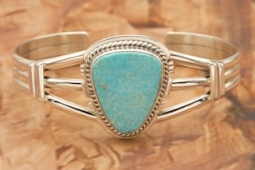 Genuine Kingman Turquoise Sterling Silver Navajo Bracelet